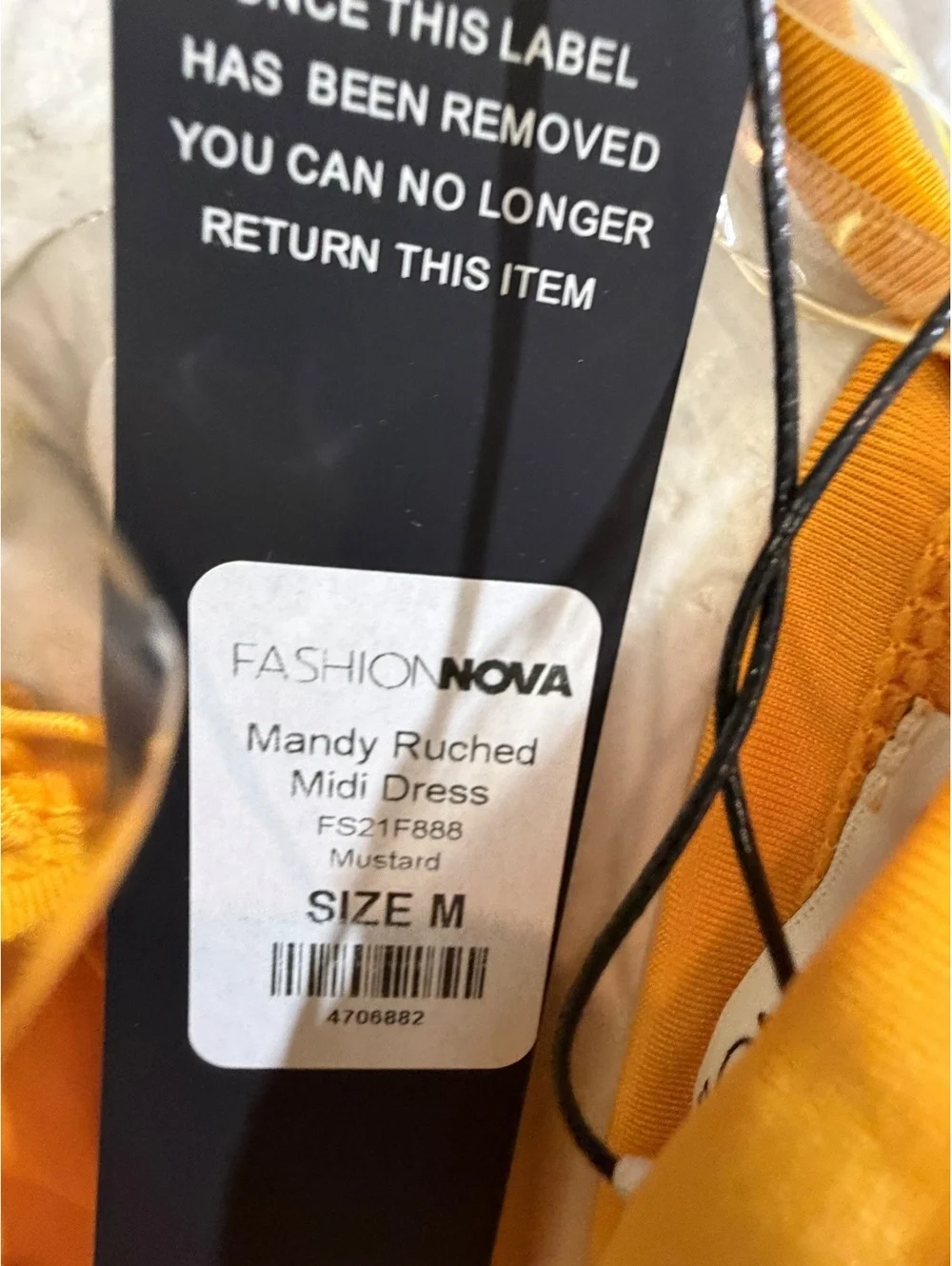 Fashion Nova Mandy Ruched Midi Dress in Mustard, Size M